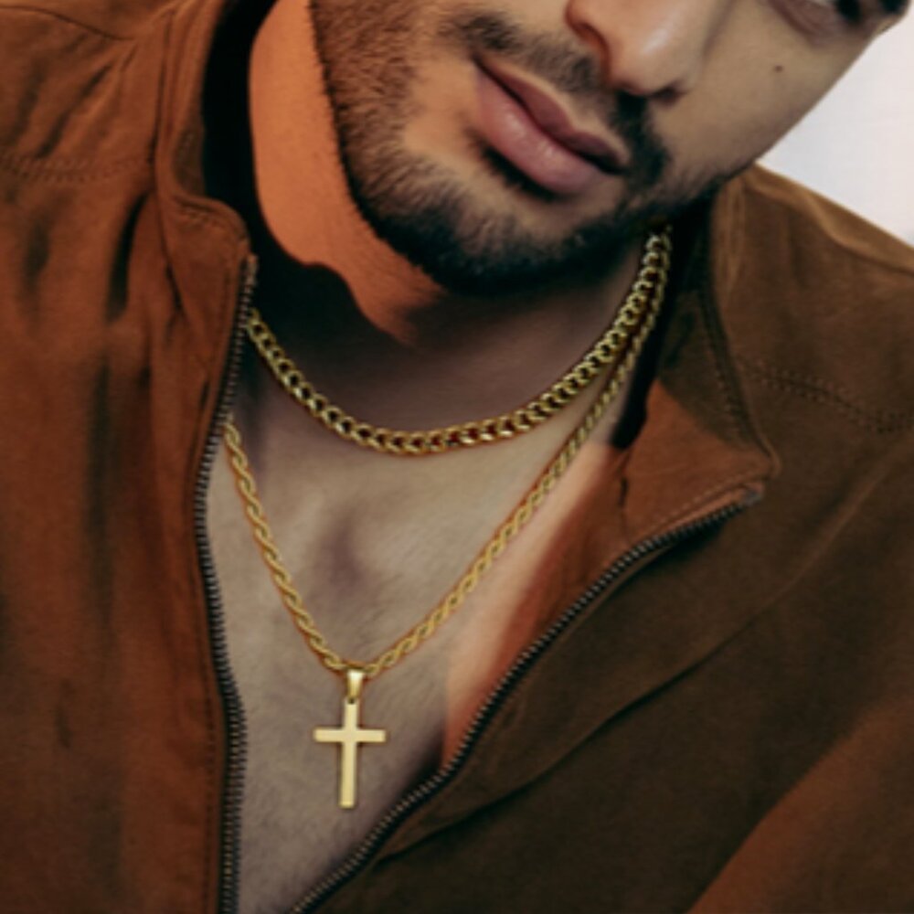 Ursteel Layered Cross‎ Necklace for Men 18/20in